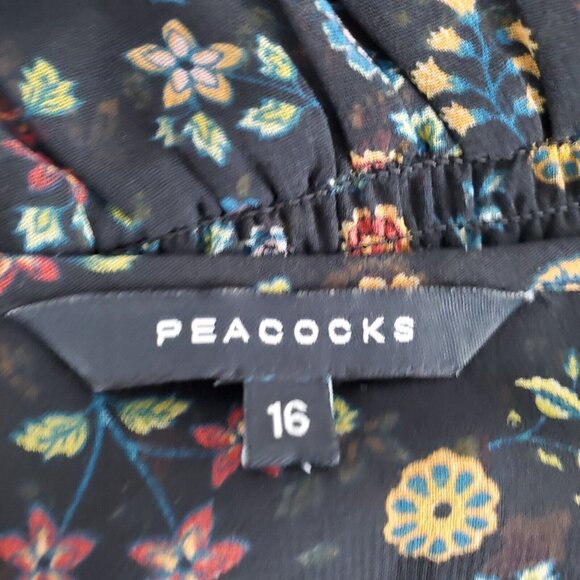 Peacocks Womens Black Floral Embroidered Blouse Size 16 US L Sheer Smocked Waist - Picture 4 of 10